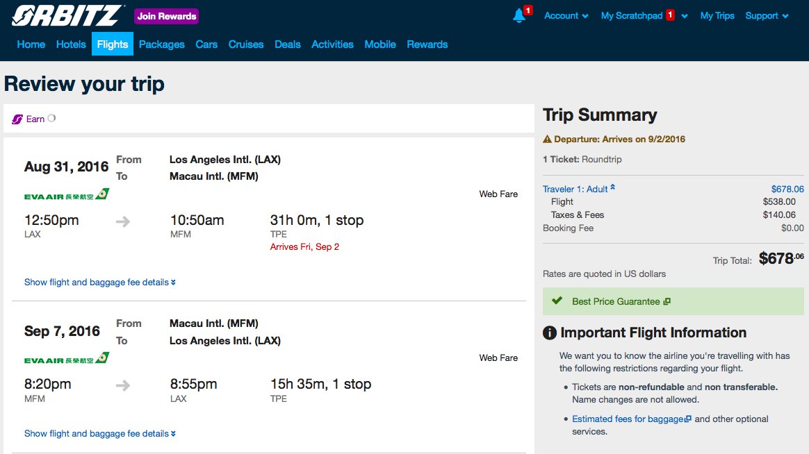 RT @airfarewatchdog: Los Angeles LAX to Macau MFM $679RT for summer/fall travel. 