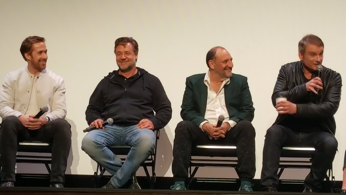 RT @stuartbrazell: Just saw #TheNiceGuys and now @RyanGosling + @russellcrowe are joining us for a Q+A! Clearly good times all around! http…