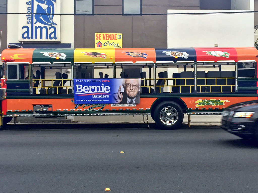 RT @vivabernie: Hasta la wawa en Guaynabo, Puerto Rico esta con El Viejito Bernie Sanders!
Party Bus spotted in PR supporting Bernie https:…