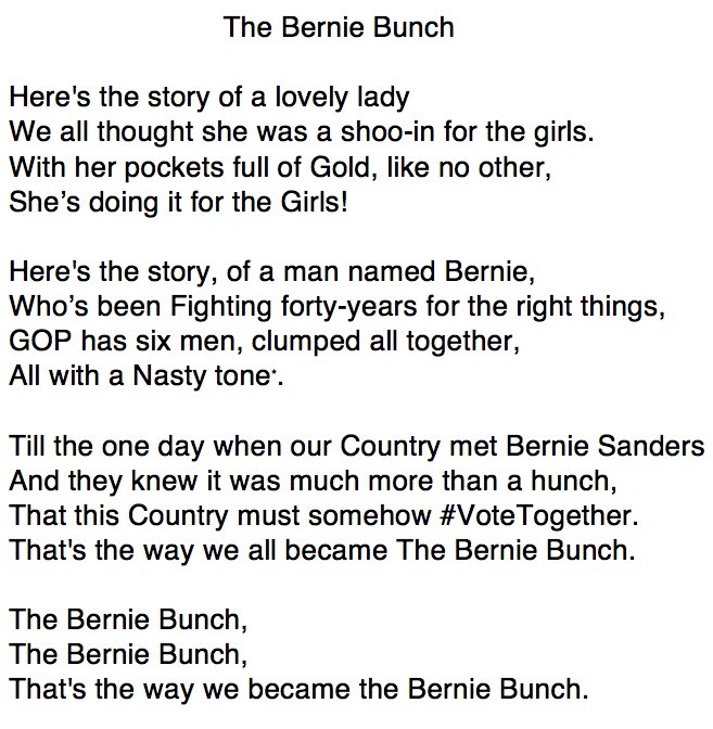 RT @bad_bad_bernie: #BernieHillaryTVShows

The Bernie Bunch, of course!

#BernieOrBust https://t.co/GrWEF66EnT