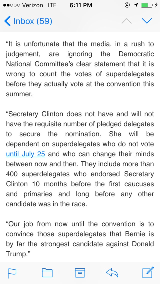 RT @JordanChariton: .@BernieSanders on media's false reporting that @HillaryClinton has become Dem nominee #FeelTheBern https://t.co/M3qO2K…