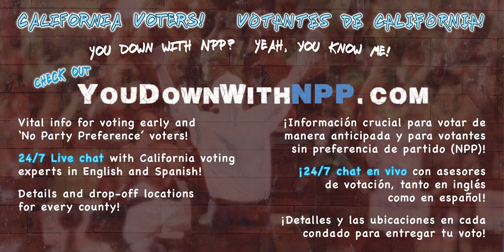 RT @_Anunnery: #CAPrimary! Are you an #NPP voter? Ask for a dem. ballot! Great bilingual info on voting:
https://t.co/0ANzccuS5q https://t.…