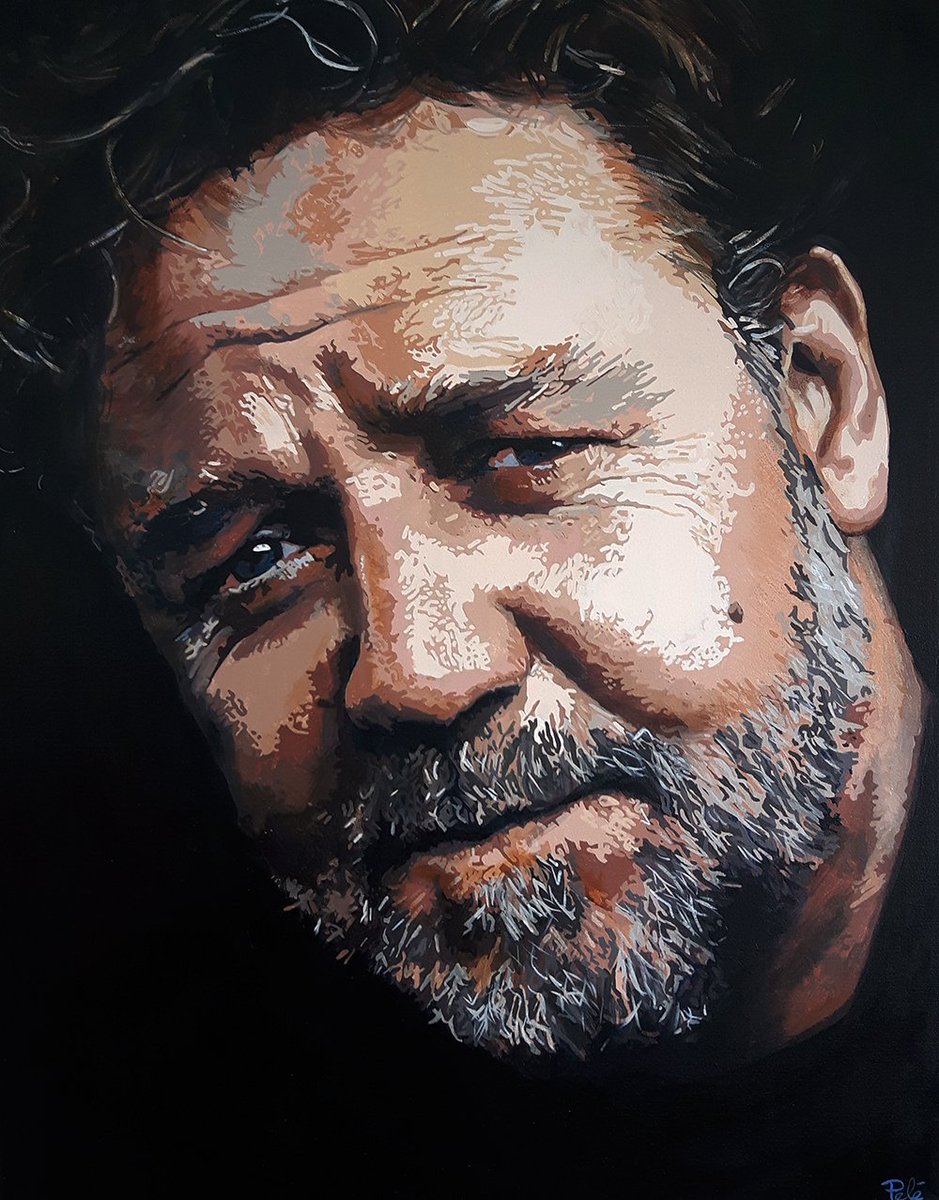 RT @Artypt: My painting of Legend @russellcrowe He'll be hanging with @JohnnyVegasReal in solo exhibition #sthelens sept #art https://t.co/…