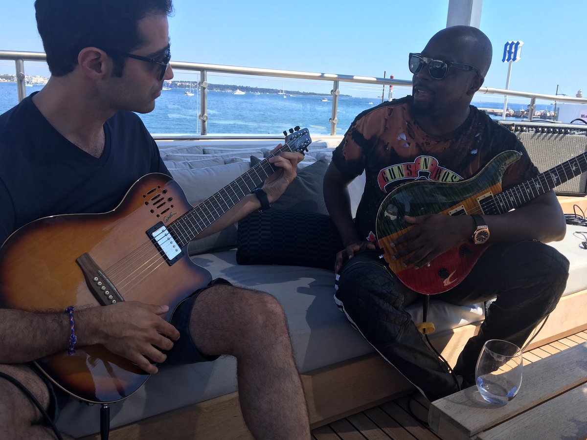 Guitar lessons with my boy @kayvz for Periscope on the SteelHouse boat #Cannes https://t.co/SRmRY4lIu8