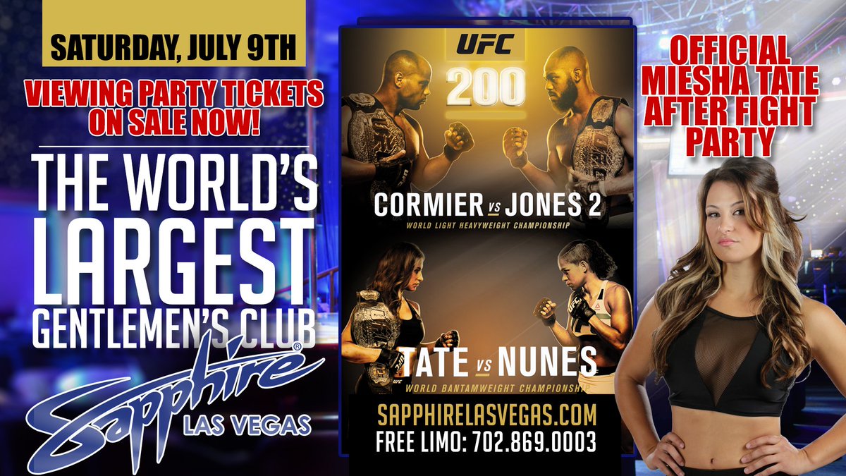 RT @TheSapphireLV: Watch UFC 200 in #Vegas! @MieshaTate  To Host Her After Party @TheSapphireLV ! #FreeLimo https://t.co/8wxphxp01S https:/…