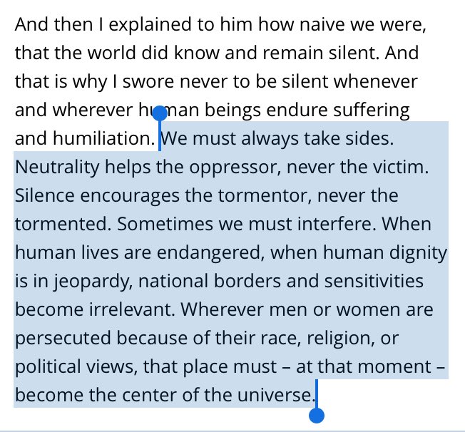 RT @RonHogan: This is from Elie Wiesel's Nobel Peace Prize speech. It's something we need to remember, in these times. https://t.co/pNHxyZQ…