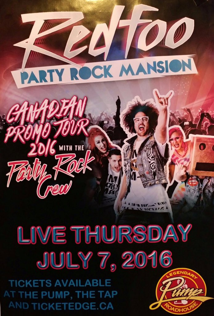 Ready for tonight #Regina! @Redfoo & The @PartyRockCrw are Party Rockin at @PumpRoadhouse baby! Doors are at 9pm! 