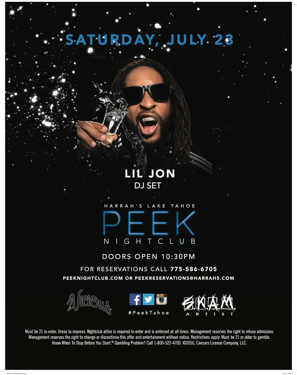 RT @PeekTahoe: Come see @LilJon LIVE this Saturday at Peek! It's gonna be insane! #peektahoe #summer16 https://t.co/Cml5MCfod4