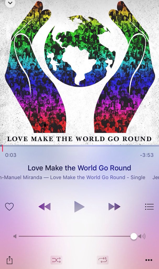 RT @UnicornTO: @JLo #LoveMakeTheWorldGoRound is on repeat! Perfect song for a good cause! #loveisloveislove #LMTWGR @Lin_Manuel ????❤️ https:/…