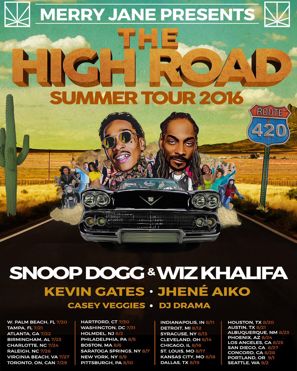 RT @wizkhalifa: Make sure u stoners get tickets to come see the 2 highest guys in the world #HighRoadTour https://t.co/8iTP0qNAZr https://t…