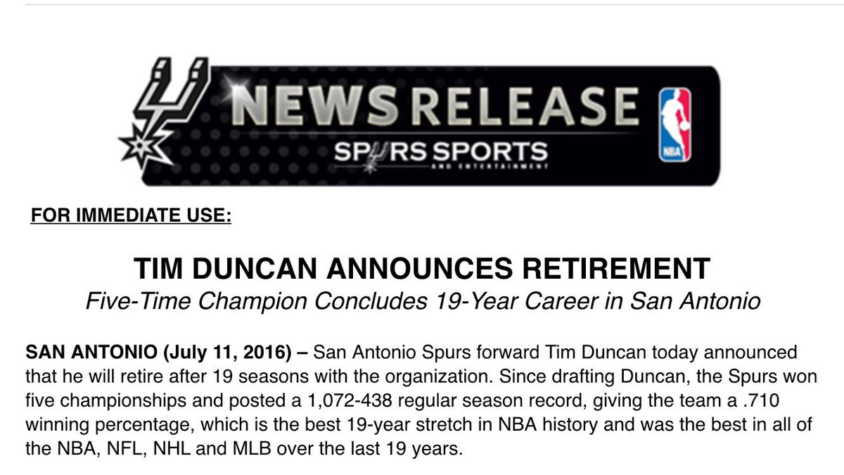 Tim Duncan retires: 5-time NBA champion calls career after 19 seasons