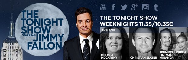 RT @FallonTonight: Tonight we have @melissamccarthy, @ChristianSlater & music from @JLo & @Lin_Manuel! #FallonTonight https://t.co/AZArAxXI…