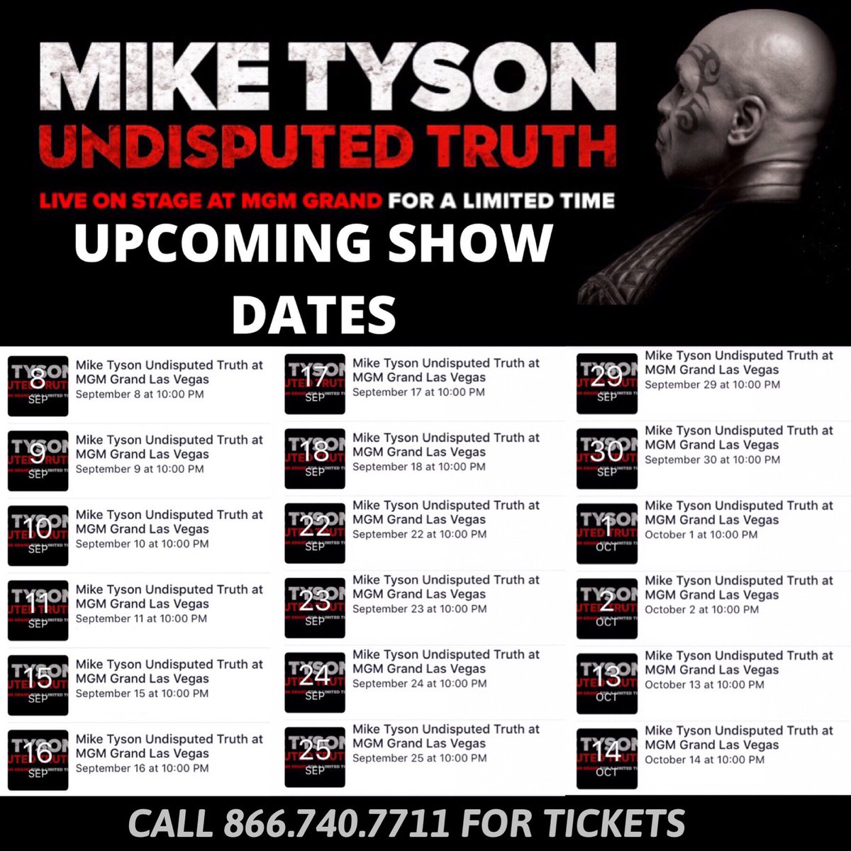 #Subscribe to the #MikeTyson #UndisputedTruth events page on #Facebook to learn new dates. https://t.co/x55qBcyRLf https://t.co/xW8SbsD3bP