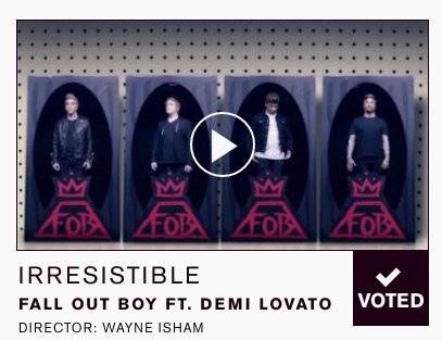 RT @ufc: @ddlovato @falloutboy You've got our vote! ???????? #voteirresistable https://t.co/3NsQ7na9yD