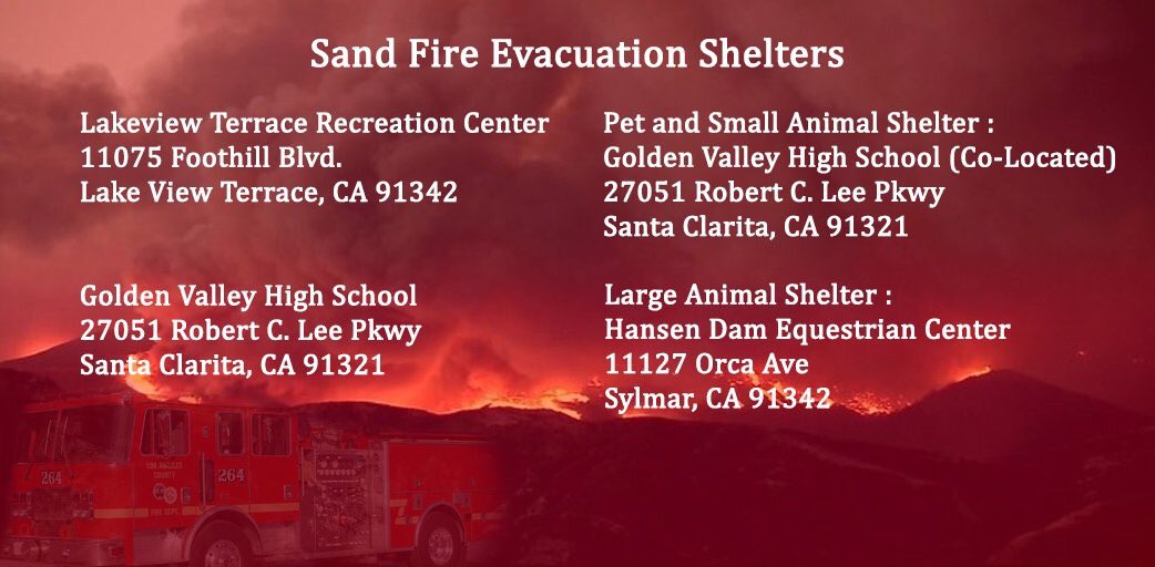 RT @SophiaBush: Some resources to help if you're affected by the #SandFire #LA https://t.co/Xy8yrN5m5E