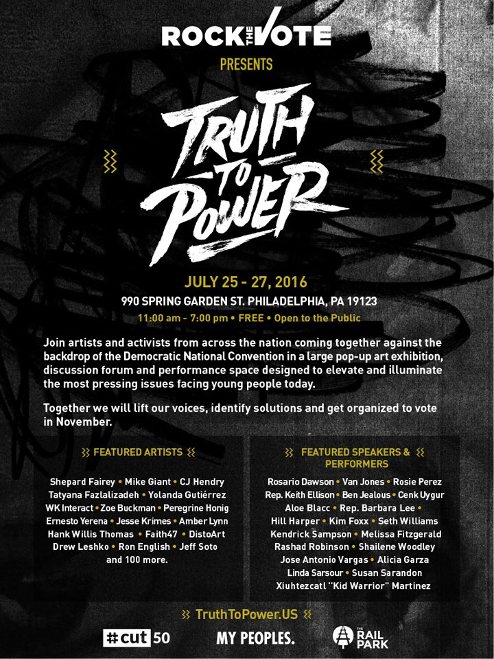 RT @MichaelSkolnik: #DNCinPHL
epic FREE event
200+ works of art
incl. Shepard, Banksy + Haring
25+ powerful conversations
#TruthToPower htt…