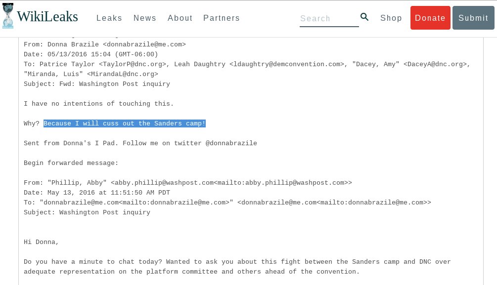 RT @wikileaks: New interim US #DNC Chair Donna Brazile also implicated #DNCLeak https://t.co/WGXESuD6N5  #FeelTheBern #DNCinPHL https://t.c…