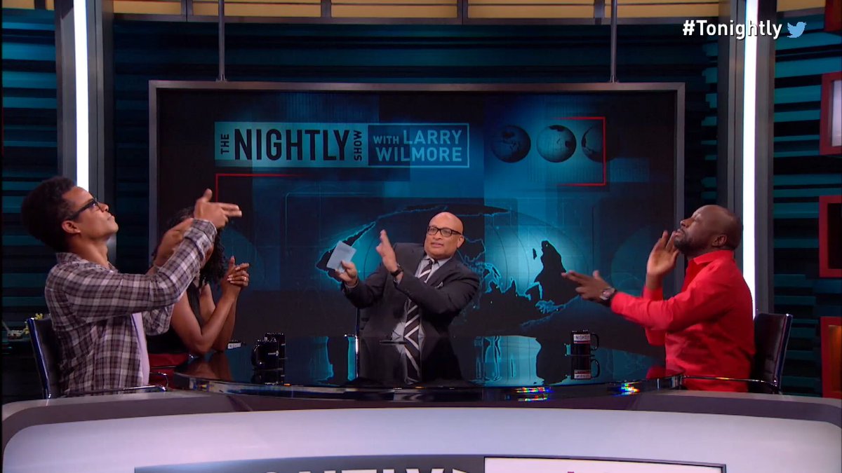 RT @Maddi_says: Only @wyclef can get the crew  
@NightlyShow and  @larrywilmore dancing with no music 
11:30/10:30c @comedycentral https://…