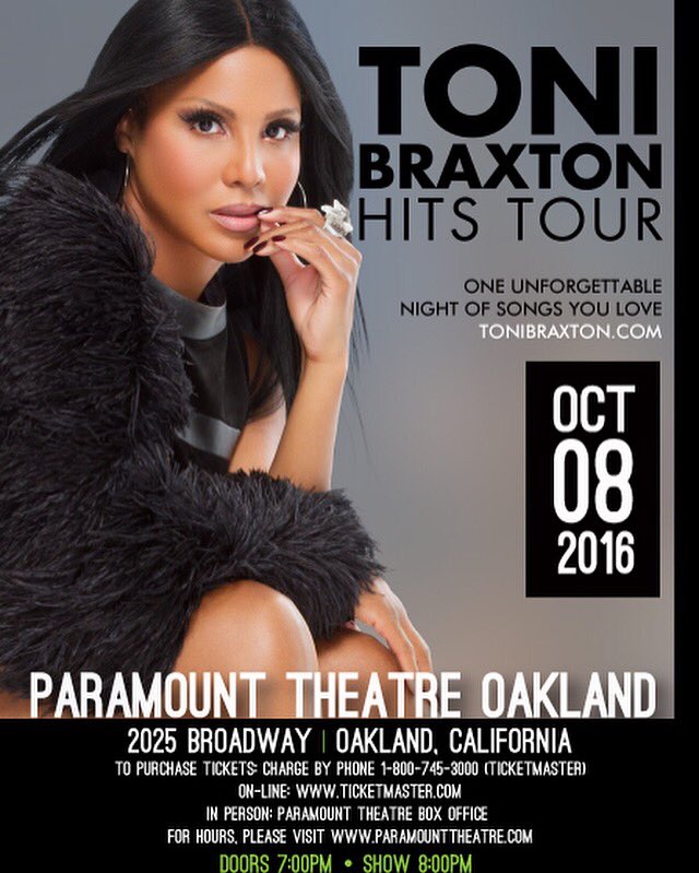 RT @BraxtonFValues: Oakland, get your pre-sale tickets now! https://t.co/j6vCu5Q6KJ ️ https://t.co/TjzZicC8JA @tonibraxton #HitsTour