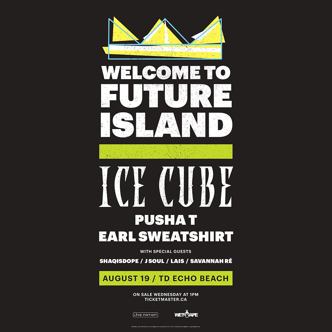 Party's goin down with me, @PUSHA_T, @earlxsweat, and more tomorrow at Welcome To Future Island in Toronto. https://t.co/tkzBPBmKQF