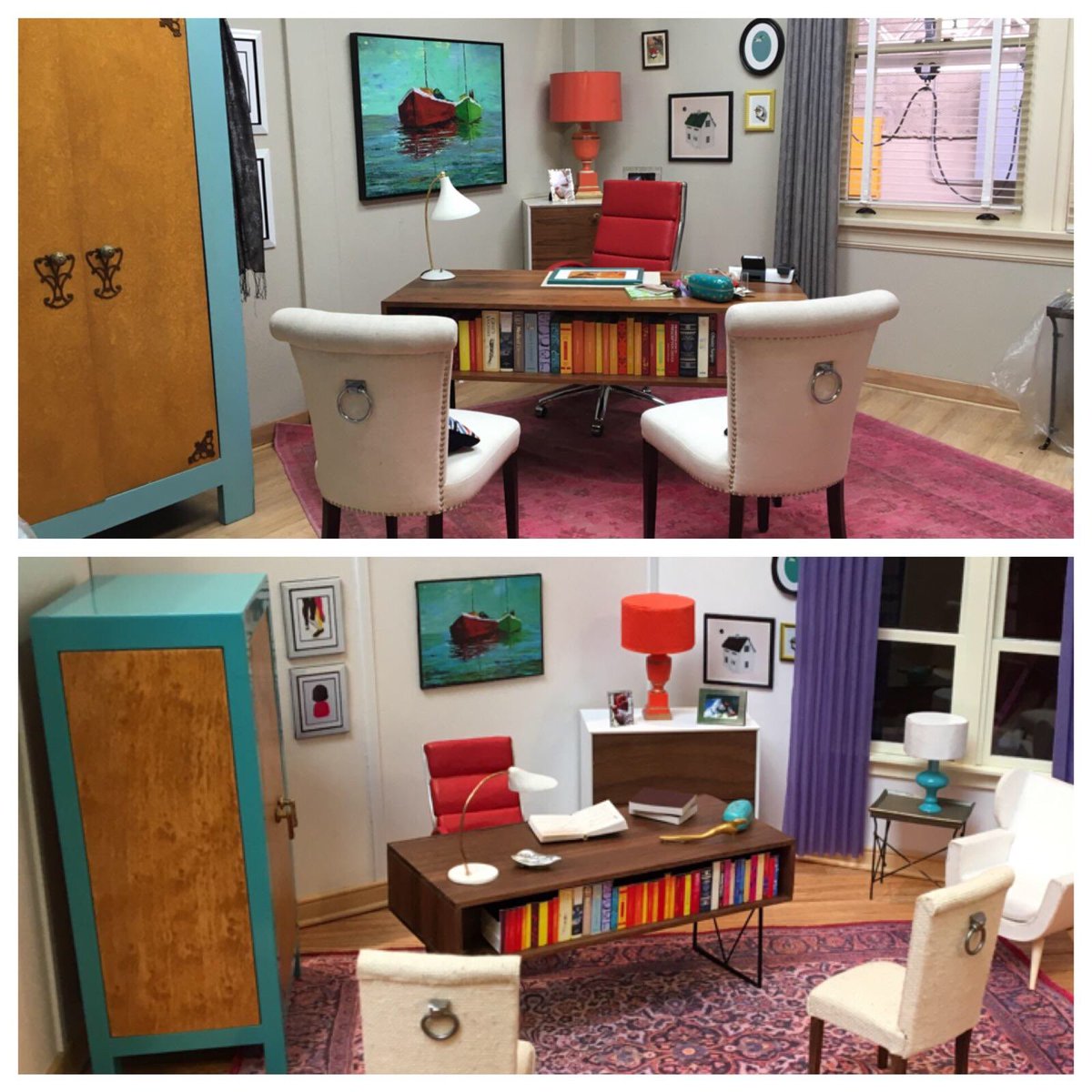 On top: Mindy Lahiri's office, below: a miniature dollhouse version of it. Amazing. https://t.co/3IGclbUcBY