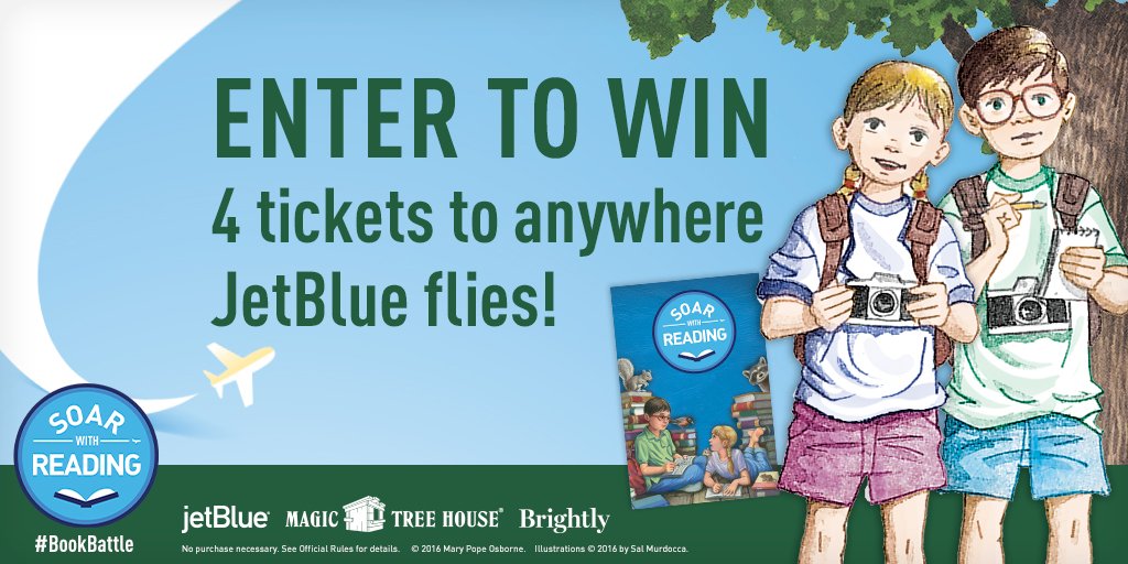 Win 4 tickets to any JetBlue destination and a Magic Tree House library! Enter now!