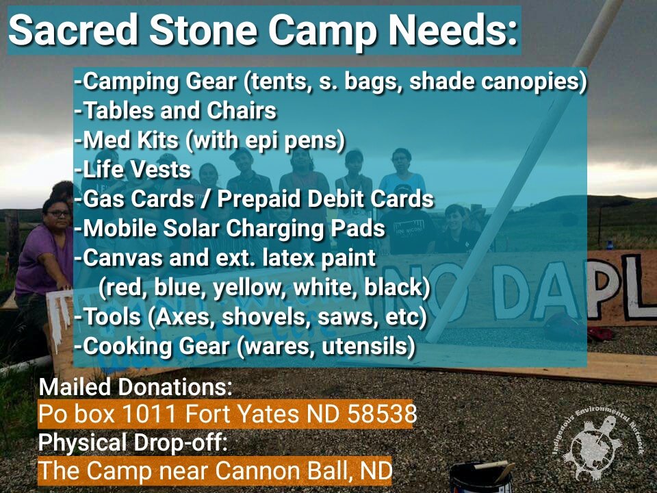 RT @IENearth: A list of @sacredstonecamp needs!! Help if you can! Also here's legal defense fund:  https://t.co/FA2S9i0i9w #NoDapl https://…