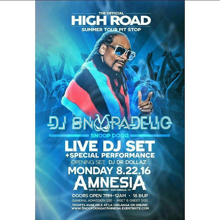 San Angelo TX ???? OFFICIAL HIGH ROAD TOUR PITSTOP ???? Dj Snoopadelic x !????????????x AMNESIA x bigg sh… https://t.co/MMCGabwJUA https://t.co/7GcVgdQXBK