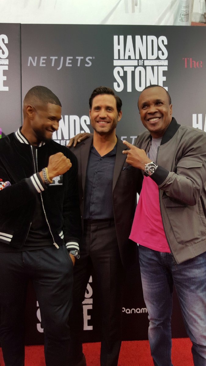 RT @SugarRayLeonard: With @edgarramirez25 and @Usher on the Red Carpet for the @HandsofStoneMov ! Comes out on Friday! #HandsofStone https:…