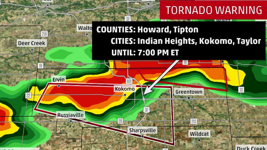 round 3 incoming for kokomo indiana tornado warning in effect kokomo indiana