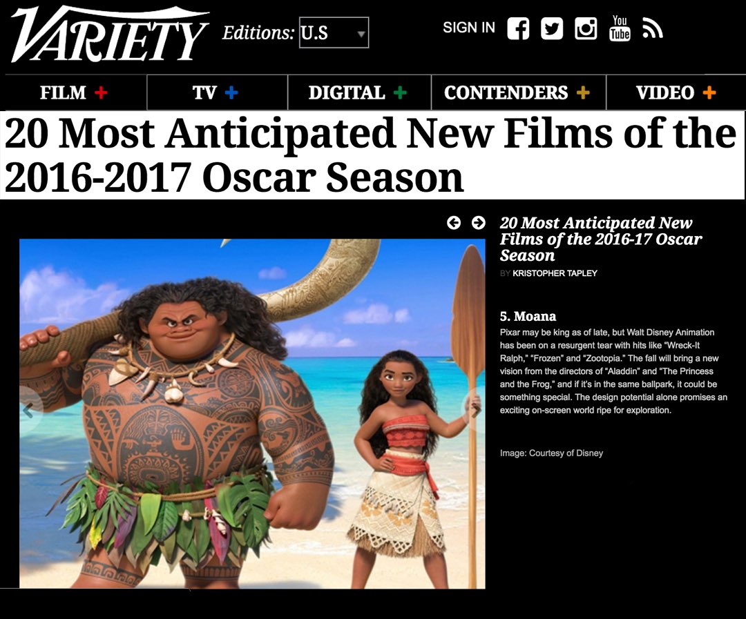 Cool seeing our #MOANA as one of the 20 Most Anticipated Movies this 2016/2017 Oscar Season. ???????????? https://t.co/pqFKbNzYKq