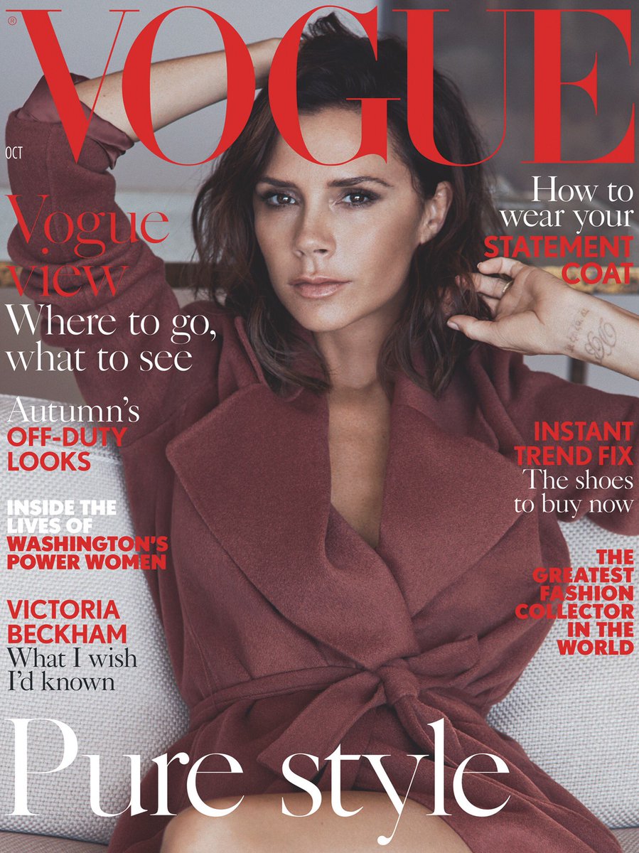 My October @BritishVogue cover, thank you @AShulman2 - on stands 8th Sep! Wearing my #VBxEsteeLauder make up x VB https://t.co/66gEhEXWqM