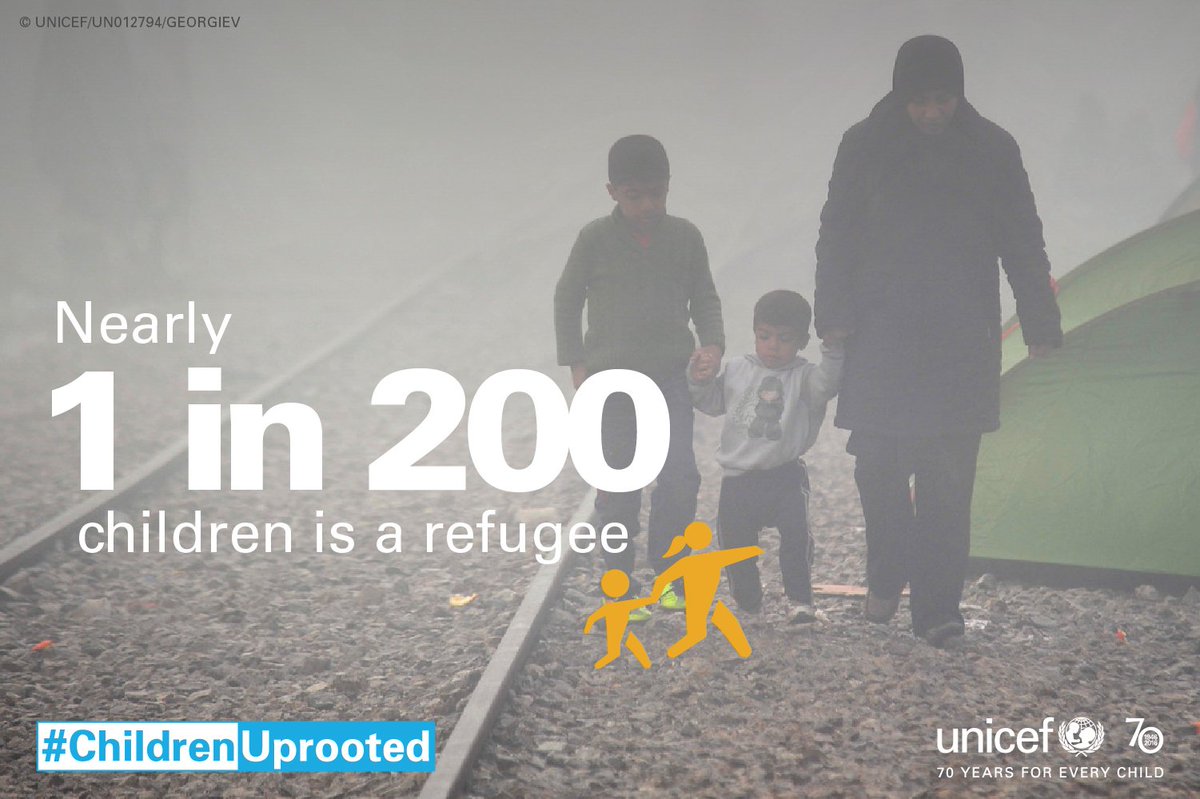 RT @UNICEF: 1 in 200 children in the world is a refugee https://t.co/n92qsMlSd0 #ChildrenUprooted https://t.co/rsrjMVNPQE