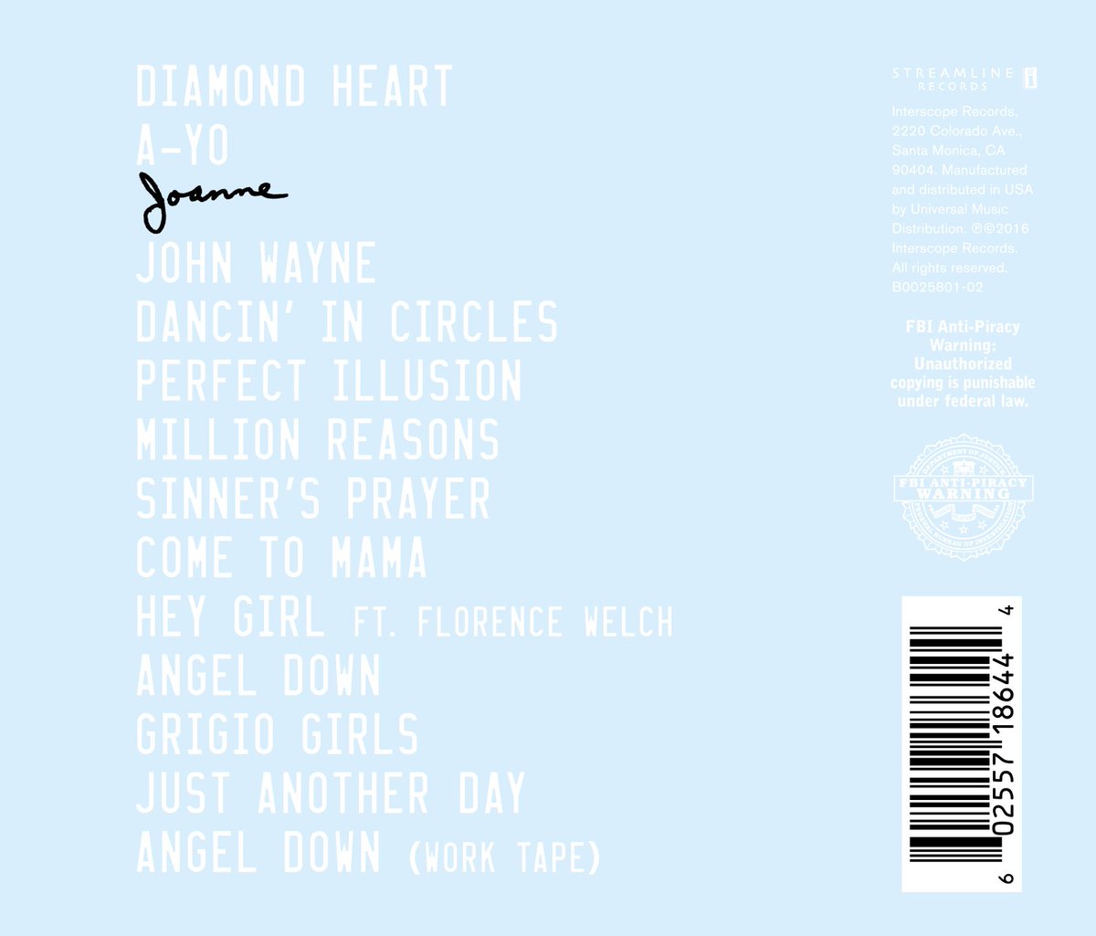 LADY GAGA / #JOANNE / OCT 21
DELUXE & STANDARD TRACKLISTS + CD LABEL https://t.co/E4qwmZZCx1