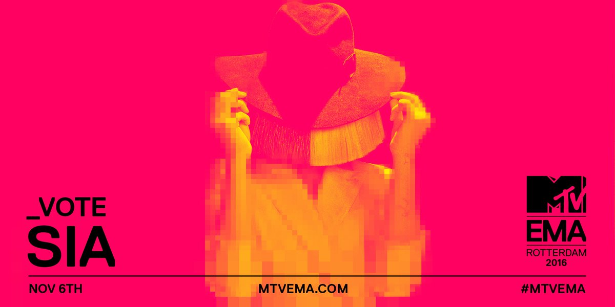 Sia's nominated for Best Female at this year's #MTVEMA! Get your vote in - https://t.co/Qp91kGABbc - Team Sia https://t.co/NjkHEUfXLO