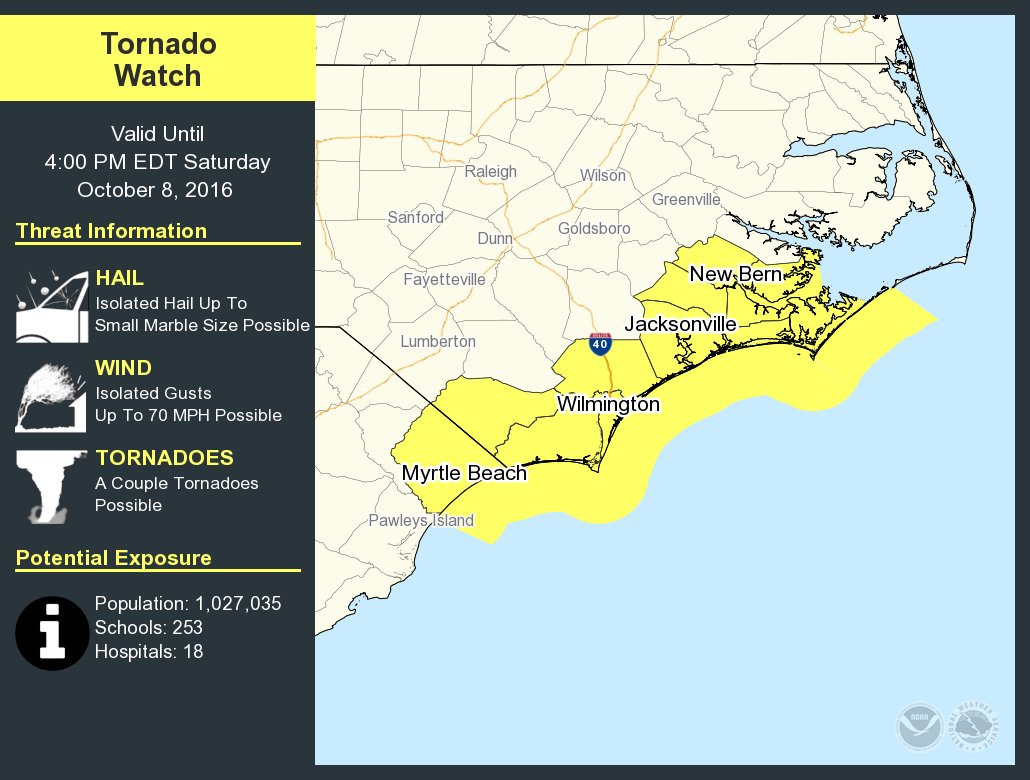 Map: Tornado watch issued for parts of North Carolina and South Carolina until 4 pm ...1030 x 780