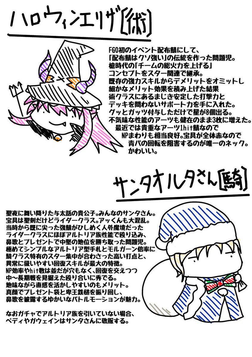 ハロエリちゃんが復刻ということで過去の配布鯖の復刻も可能性が出てきたので、ざっくりと過去のイベント配布鯖がスゴイ強いよという解説をかいたよ(リリィはイベント配布鯖とは若干立ち位置が異なるので除きます) 参考にどうぞ