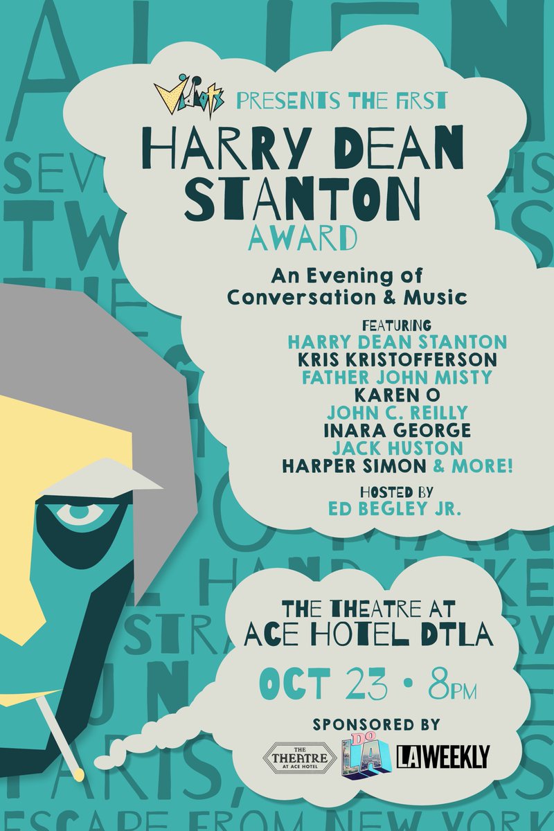 Dear Twitter Friends, get tickets for @VidiotsVideoLA's tribute to my friend Harry Dean Stanton at @theatre_acedtla 