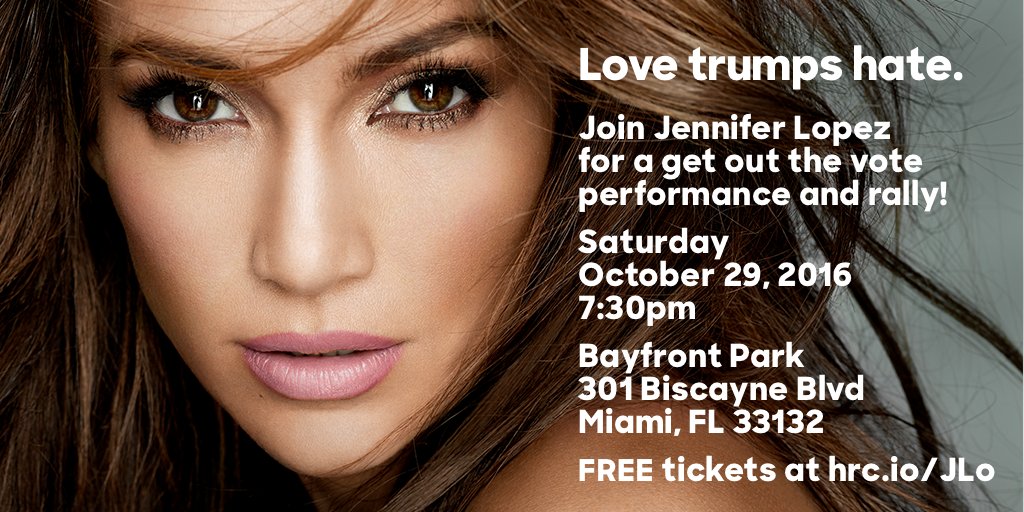 RT @HillaryforFL: YOU + @JLo this Saturday in Miami. 
Get your FREE tickets  ????→ https://t.co/oXNpcEsFBR https://t.co/neFWuCFOJJ