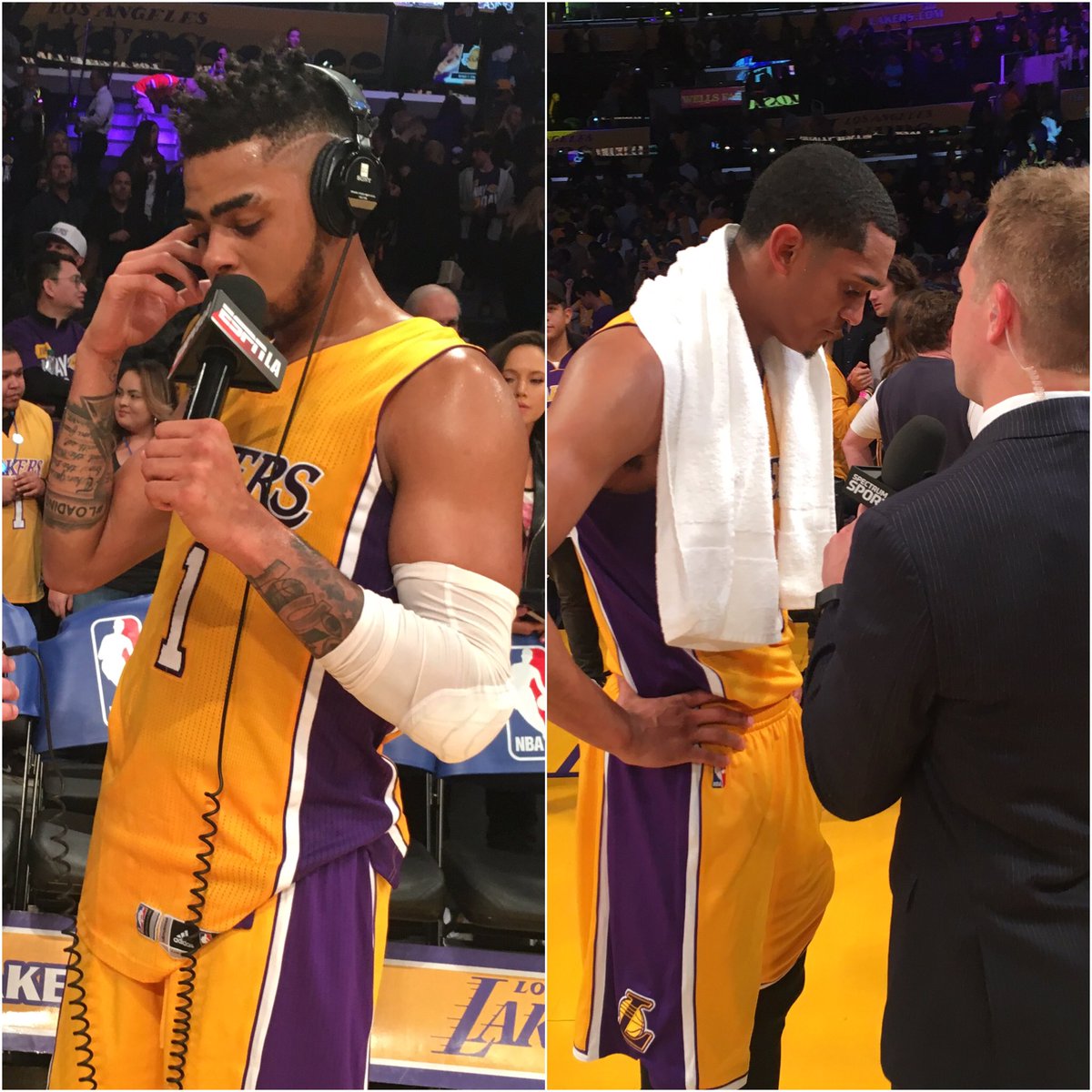 20p for @Dloading, 25 for @JClark5on in @Lakers season-opening W! #KiaTipOff16 #LakeShow 