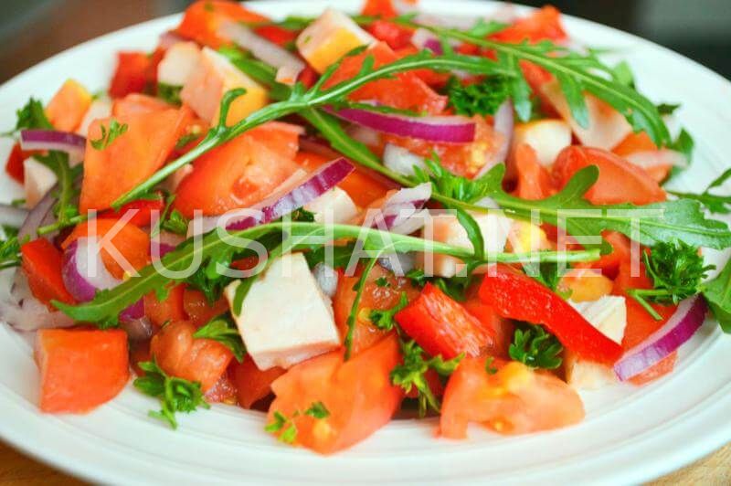 Салат из копченой курицы с помидорами рецепт Салат из копченой курицы с помидорами рецепт