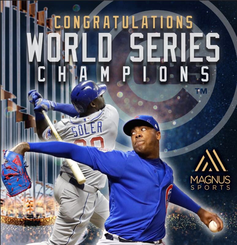 RT @magnusmedia: ¡Campeones! Congratulations @JorgeSoler68 @AChapman_105 on winning the World Series!! https://t.co/YmSE6AqwzK