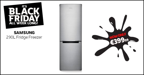 SAVE €280 on the stylish Samsung frost free fridge freezer; now only €399.99! #BlackFriday https://t.co/EJAnF6foL7 https://t.co/BvDg5IgAMz
