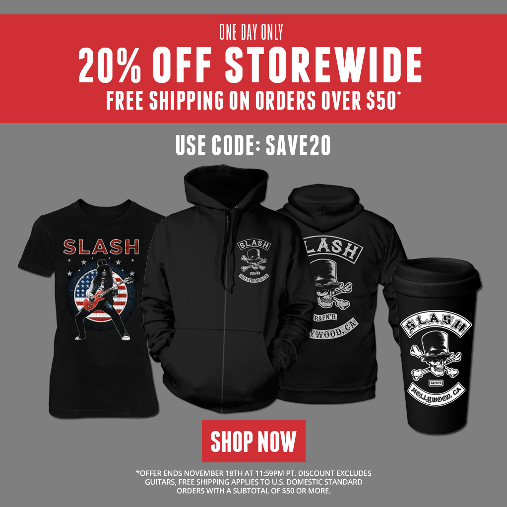 20% off storewide in the Slash store this weekend! https://t.co/S5nbsbcYkq #slashnews https://t.co/SXHlbRUH3q