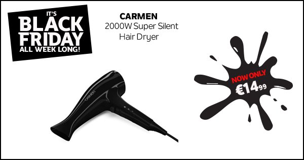 It's #BlackFriday all weekend at DID! Get the Carmen 2000w hairdryer for just €14.99! https://t.co/qFG2OU2Wwm https://t.co/OIzyO0lgBk