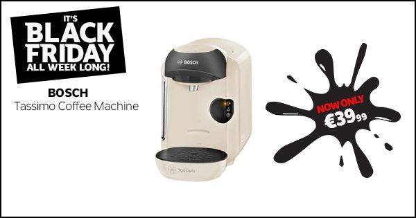 Don't miss out on the #BlackFriday weekend at DID!Get the Tassimo drinks machine for €39.99! https://t.co/Dq4wzrBfZi https://t.co/C4heCz8kqp