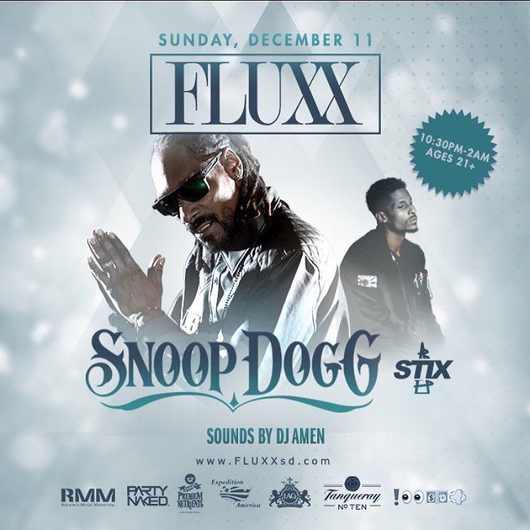 THIS SUNDAY @snoopdogg ???? @fluxxsd ???? !???????????? ???? @rmmpercy featuring @wattsstix SPONSORED by tha… https://t.co/AYz0FxWhtg https://t.co/HOauAKSLxL