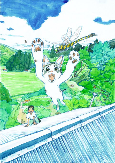 「カボチャの冒険」単行本カバー原画。「#カボチャの冒険」は猫のカボチャと作者の田舎暮らしを描いたエッセイ漫画です。姉妹漫 「カボチャの冒険」単行本カバー原画。「#カボチャの冒険」は猫のカボチャと作者の田舎暮らしを描いたエッセイ漫画です。姉妹漫