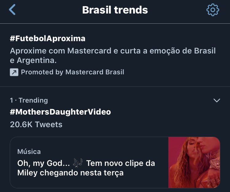 RT @mileyccharts: Mother’s Daugher video is #1 trending in Brazil @MileyCyrus ! ????????  #MothersDaughterVideo https://t.co/CG0TolMY8s