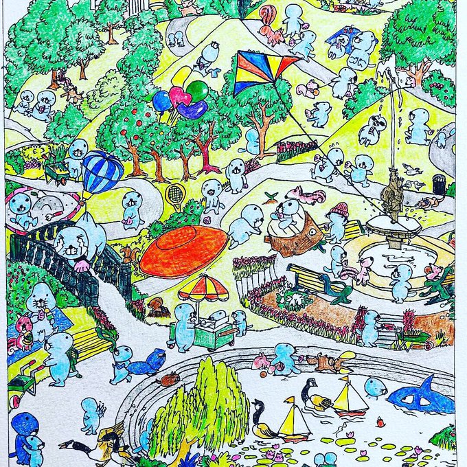 「のどかな温かいくらし」最近、ぼのぼのにはまっているので絵本と漫画を参考に描いてみました。下書きなし、13時間の制作時間 「のどかな温かいくらし」最近、ぼのぼのにはまっているので絵本と漫画を参考に描いてみました。下書きなし、13時間の制作時間